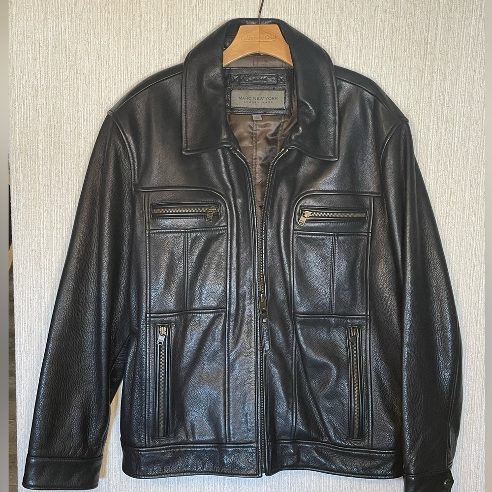 Andrew Marc New York Pebbled Black Leather Jacket